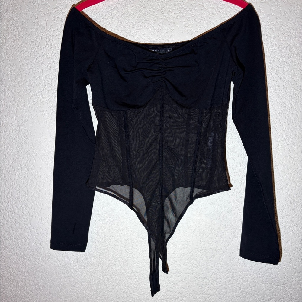 Black Long Sleeve Mesh Bodysuit Top - Unbranded size 8 asos design